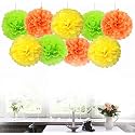 AMFIN® 18 Pcs. 10" Tissue Paper Pom Pom Flower Balls for Birthday Wedding Party Anniversary Welcome Baby Shower Decorations - Orange, Yellow &amp; Light Green