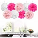 AMFIN® 18 Pcs. 10" Tissue Paper Pom Pom Flower Balls for Birthday Wedding Party Anniversary Welcome Baby Shower Decorations - Dark Pink, Light Pink &amp; White