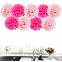 AMFIN® 18 Pcs. 10" Tissue Paper Pom Pom Flower Balls for Birthday Wedding Party Anniversary Welcome Baby Shower Decorations - Dark Pink, Light Pink &amp; Red