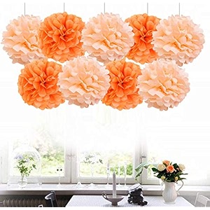 amfin 9 pcs 1034 tissue paper pom pom flower balls for birthday wedding party anniversary welcome baby shower s cream amp peach