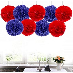 amfin 9 pcs 1034 tissue paper pom pom flower balls for birthday wedding party anniversary welcome baby shower decorations - red amp navy blue