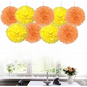 amfin 9 pcs 1034 tissue paper pom pom flower balls for birthday wedding party anniversary welcome baby shower s light orange amp yellow