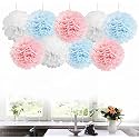 AMFIN® 9 Pcs. 10" Tissue Paper Pom Pom Flower Balls for Birthday Wedding Party Anniversary Welcome Baby Shower Decorations - Light Blue, Light Pink &amp; White