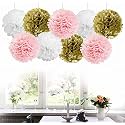AMFIN 9 Pcs. 10" Tissue Paper Pom Pom Flower Balls for Birthday Wedding Party Anniversary Welcome Baby Shower s Light Pink, Beige & White