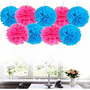 amfin 9 pcs dark blue dark pink paper hanging pom pom ball for decorationpaper flower balls for party decorations