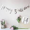 AMFIN (Pack of 1) Happy Birthday Party Cursive Metallic Banner - Silver