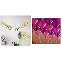 AMFIN Happy Birthday Banner Flag - Gold &amp; AMFIN (Pack of 50) Pink and Purple Balloons with Matching Curling Ribbon