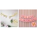 AMFIN Happy Birthday Banner Flag - Gold &amp; AMFIN (6 inch) Happy Birthday Banner Bunting Flag - Pink