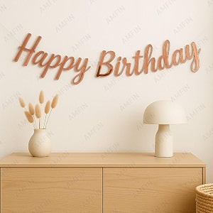 amfin pack of 1 happy birthday party cursive metallic banner - rose gold