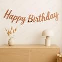 AMFIN (Pack of 1) Happy Birthday Party Cursive Metallic Banner - Rose Gold