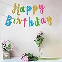 AMFIN (Pack of 1) Happy Birthday Party Cursive Glitter Banner - Multi