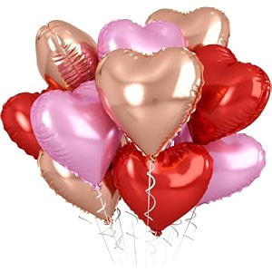 amfin pack of 10 18 inch heart foil balloons - red rose gold amp light pink