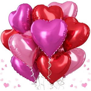 amfin pack of 10 18 inch heart foil balloons - red light pink amp dark pink