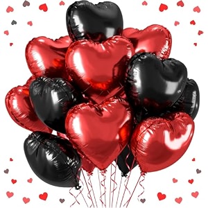 amfin pack of 10 18 inch heart foil balloons - red amp black