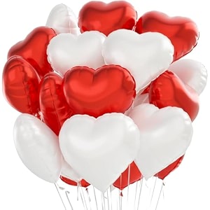amfin pack of 10 18 inch heart foil balloons - red amp white