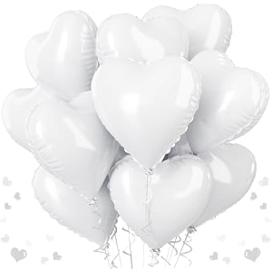 amfin pack of 10 18 inch heart foil balloons - white