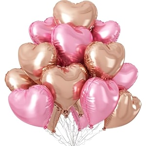 amfin pack of 10 18 inch heart foil balloons - rose gold amp light pink