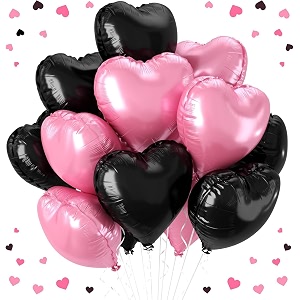 amfin pack of 10 18 inch heart foil balloons - light pink amp black
