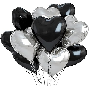 amfin pack of 10 18 inch heart foil balloons - black amp silver