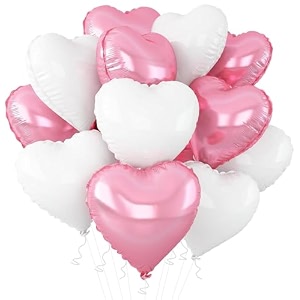 amfin pack of 10 18 inch heart foil balloons - light pink amp white
