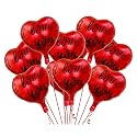 AMFIN (Pack of 10) 18 Inch Heart Foil Balloons, "I Love You" Printed - Red &amp; Black