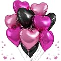 AMFIN (Pack of 10) 18 Inch Heart Foil Balloons - Light Pink, Dark Pink &amp; Black