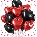 AMFIN (Pack of 10) 18 Inch Heart Foil Balloons - Red &amp; Black