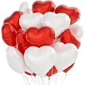 AMFIN (Pack of 10) 18 Inch Heart Foil Balloons - Red &amp; White