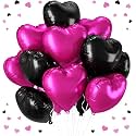 AMFIN (Pack of 10) 18 Inch Heart Foil Balloons - Dark Pink &amp; Black