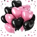 AMFIN (Pack of 10) 18 Inch Heart Foil Balloons - Light Pink & Black