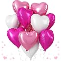 AMFIN (Pack of 10) 18 Inch Heart Foil Balloons - Light Pink, Dark Pink &amp; White