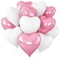 AMFIN (Pack of 10) 18 Inch Heart Foil Balloons - Light Pink &amp; White