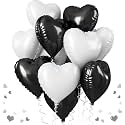 AMFIN (Pack of 10) 18 Inch Heart Foil Balloons - Black &amp; White