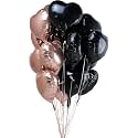 AMFIN (Pack of 10) 18 Inch Heart Foil Balloons - Rose Gold &amp; Black