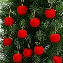 AMFIN (Pack of 12) Small Velvet Apple Christmas Ornaments | Decorative Hanging Apples for Christmas Tree Red Velvet Finish with Green Leaf &amp; Golden Hanging String - Red
