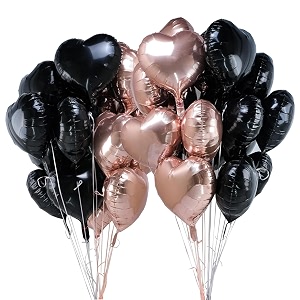 amfin pack of 20 18 inch heart foil balloons - rose gold amp black