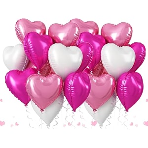 amfin pack of 20 18 inch heart foil balloons - light pink dark pink amp white