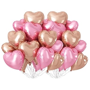 amfin pack of 20 18 inch heart foil balloons - rose gold amp light pink