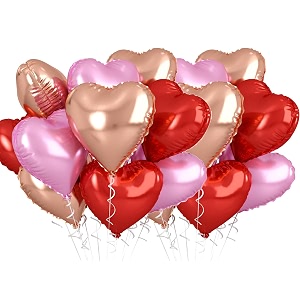 amfin pack of 20 18 inch heart foil balloons - red rose gold amp light pink