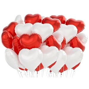 amfin pack of 20 18 inch heart foil balloons - red amp white