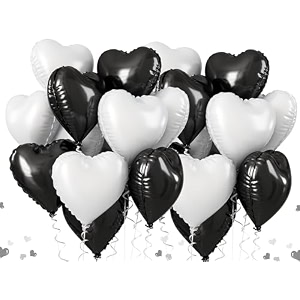amfin pack of 20 18 inch heart foil balloons - black amp white