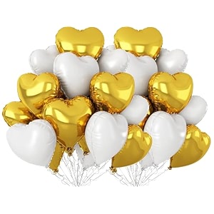 amfin pack of 20 18 inch heart foil balloons - gold amp white