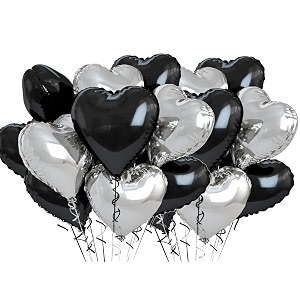 amfin pack of 20 18 inch heart foil balloons - black amp silver