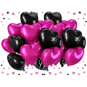 amfin pack of 20 18 inch heart foil balloons - dark pink amp black