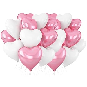 amfin pack of 20 18 inch heart foil balloons - light pink amp white