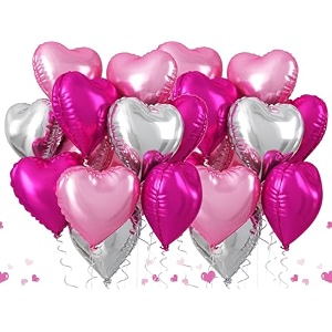 amfin pack of 20 18 inch heart foil balloons - light pink dark pink amp silver
