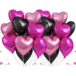 amfin pack of 20 18 inch heart foil balloons - light pink dark pink amp black
