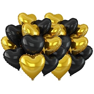 amfin pack of 20 18 inch heart foil balloons - gold amp black