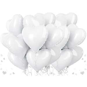 amfin pack of 20 18 inch heart foil balloons - white