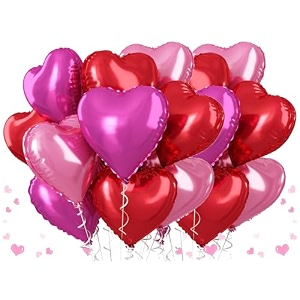 amfin pack of 20 18 inch heart foil balloons - red light pink amp dark pink